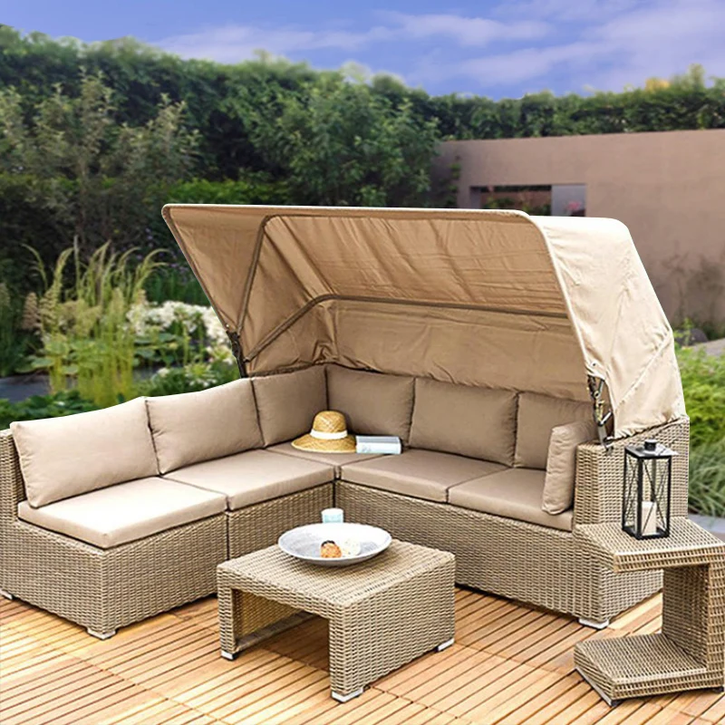 Outdoor rattan covered sofa waterproof and sun-proof outdoor courtyard garden balcony terrace leisure bed combination furniture