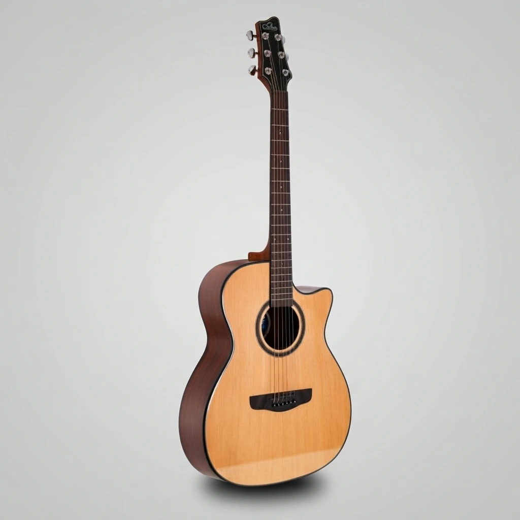 Cutaway Folk Acoustic Guitar,Solid Spruce Top Walnut Back Side,Gloss Cutaway Body For Beginner Intermediate Daily Practice