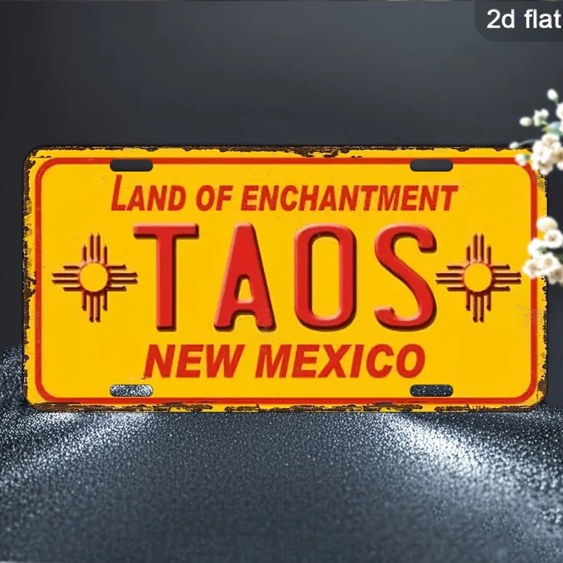 لافتة معدنية مسطحة ثنائية الأبعاد، قطعة واحدة من "Land of Enchantment Taos New Mexico" - ديكور حائط من الألومنيوم مقاس 6 × 12 بوصة مع فتحات محفورة مسبقًا #2