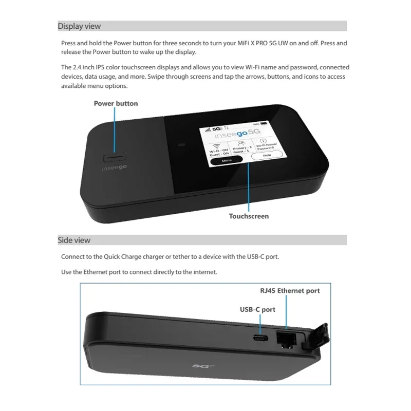 Imagem -03 - Inseego-mifi x Pro M3100 5g Sim Wifi Router Dual-band 2.4 Touchscreen Hotspot de Bolso com Porta Ethernet Rj45 Bateria 5050 Mah