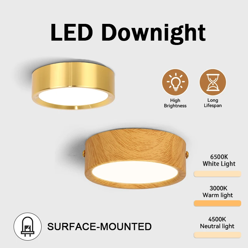 Gold round ceiling light Flush Mount 3 Color Panel Lamp 5W 10W 15W 25W for Bedroom Living room indoor surface install