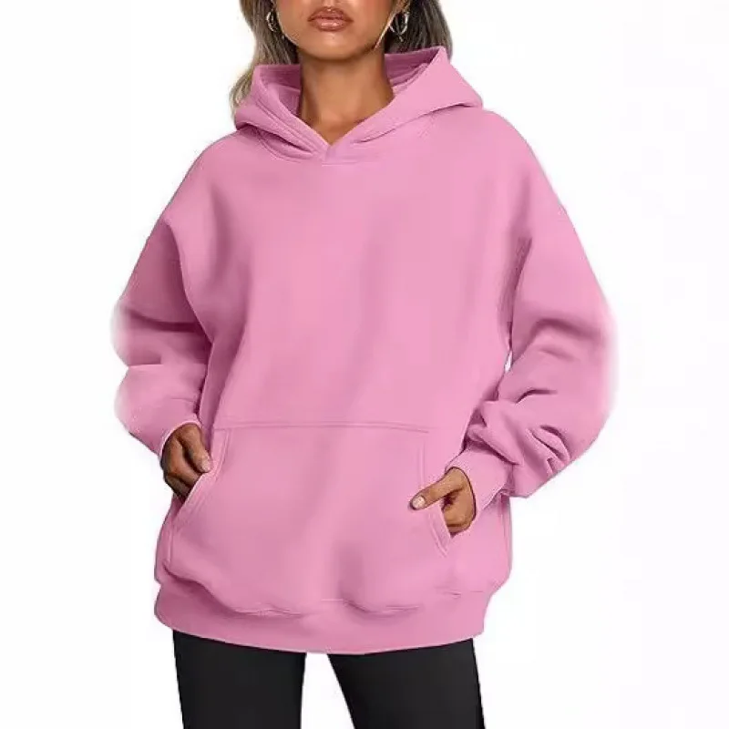 

2025 New Women's Sweatshirt Solid Color Fall Shoulder Long Sleeve Hooded Pocket Sweatshirt Spring Autumn Casual Sports Top Spot