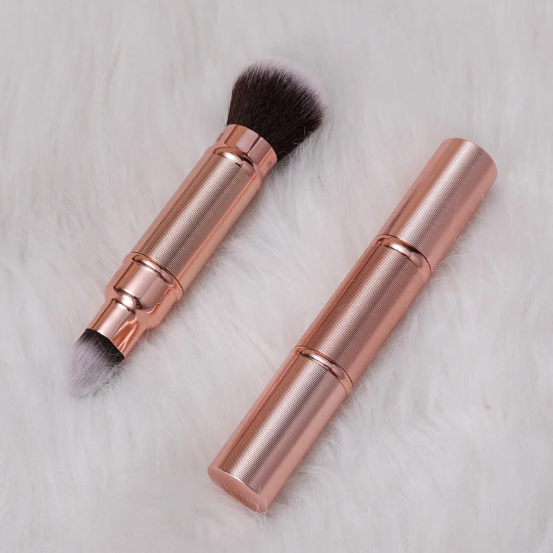 แปรงแต่งหน้าแบบพกพาแบบพับเก็บได้คู่พร้อมแปรงรองพื้นเพื่อความงามแบบคลุม