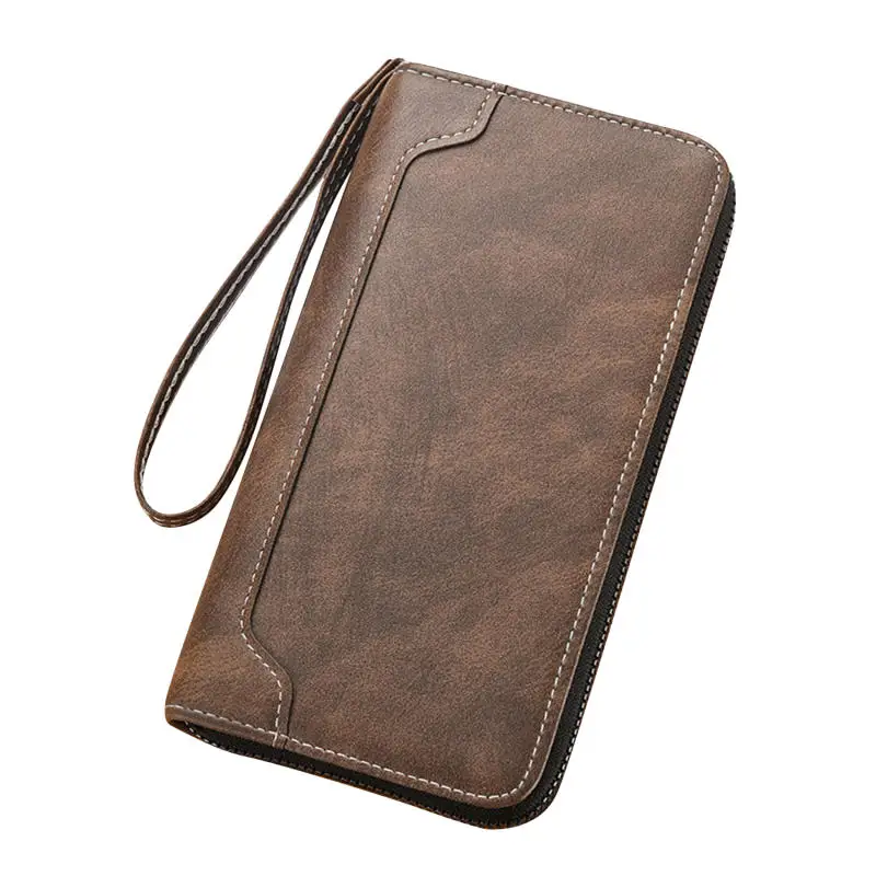 Herren-Geldbörse mit langem Reißverschluss, Geldbörse mit mehreren Fächern, schlichte Lederkombination, große Handtasche mit viel Stauraum. – Detail 5