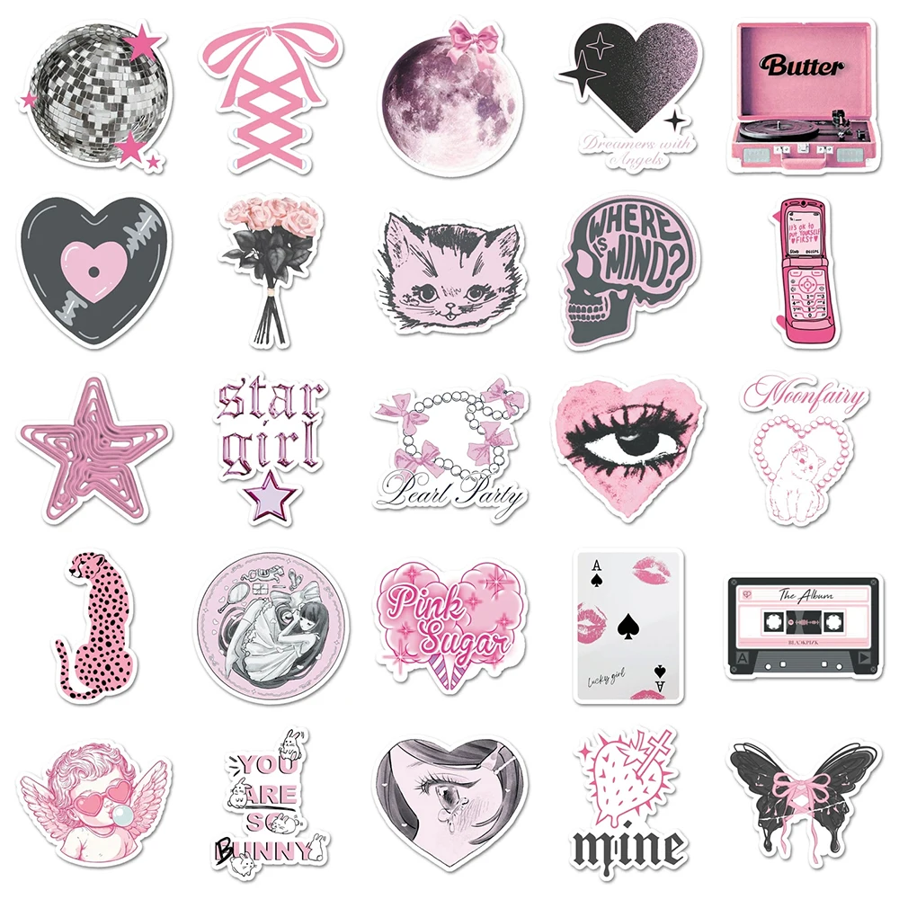 10/30/50pcs Pink Cute Aesthetic Girl Cartoon Stickers INS Decals Decoration DIY Luggage Motorcycle Guitar Waterproof Sticker Toy - Image 5