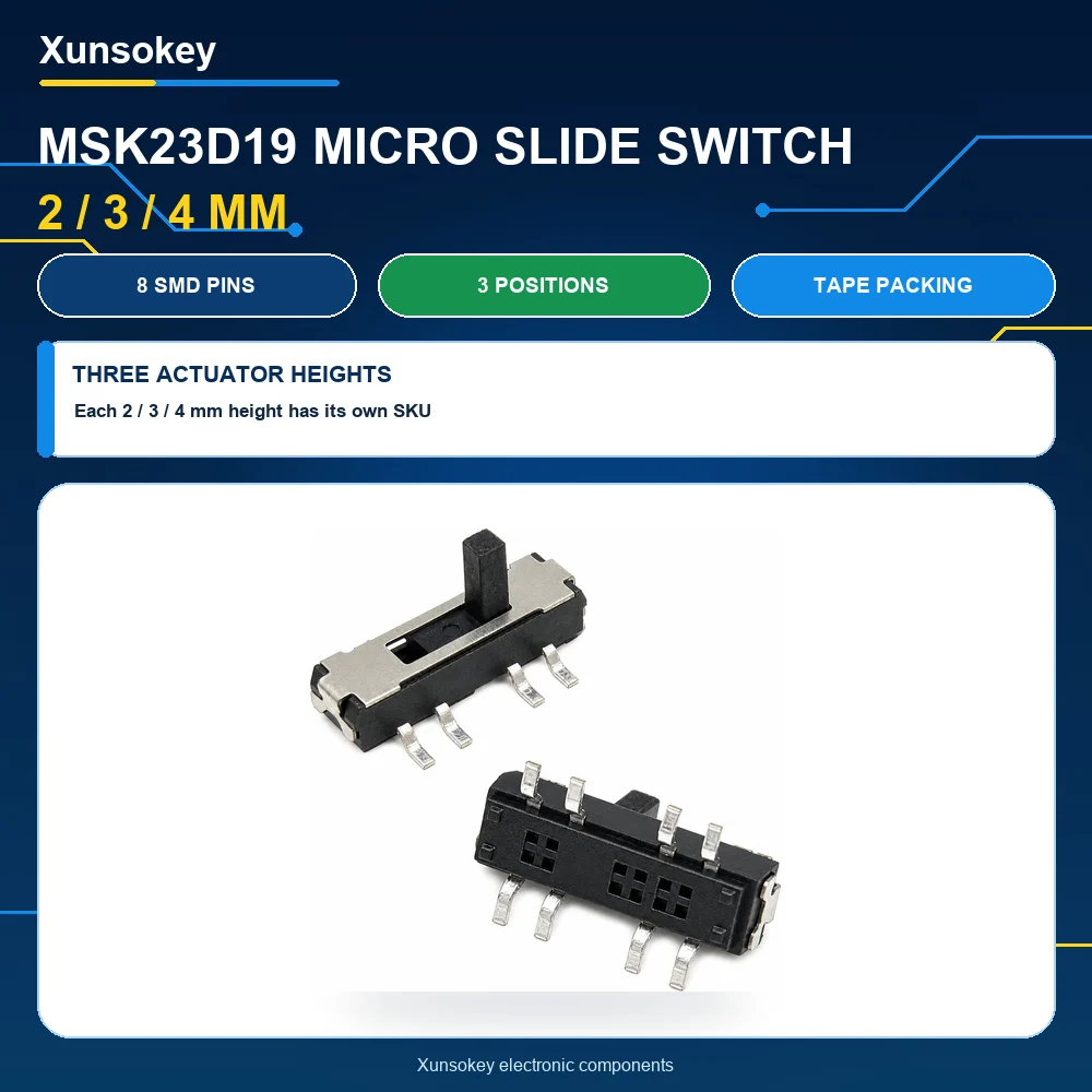 10PCS MSK-23D19 Micro Switch Toggle Switch Sliding Switch MSS22D18 SMD Vertical 8-Pin 3-Speed Switch