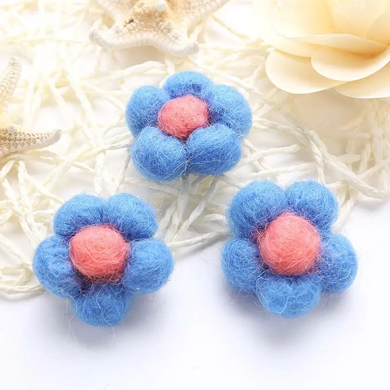 Wool Felt Flower for DIY Jewelry, Hair Garment Accessories, Handmade Flower, Christmas Decoration, 5 PCs/Set