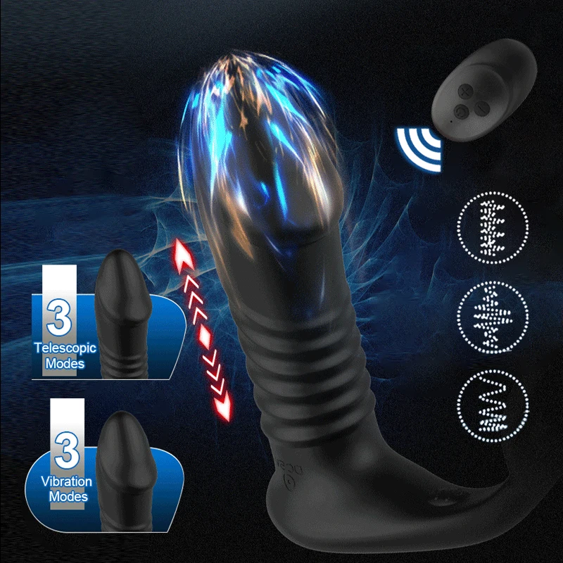 Silicone Anal Vibrator Thrusting Prostate Stimulator Massager Delay Ejaculation Lock Ring Anal Butt Plug Sex Toys Dildos for Men