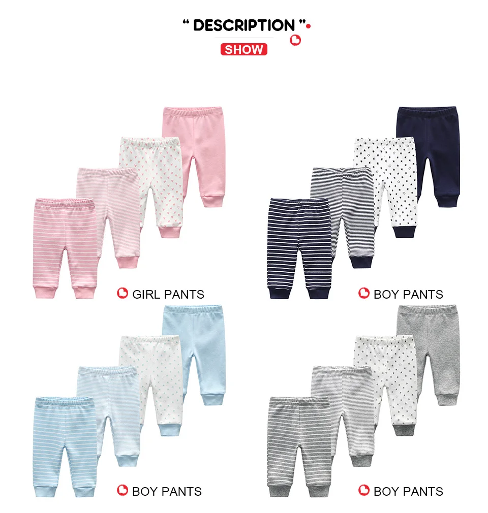 4PCS/LOT  Four Seasons Unisex Newborn Baby Pants 100%Cotton Soft Girl Baby Boy Girl trousers