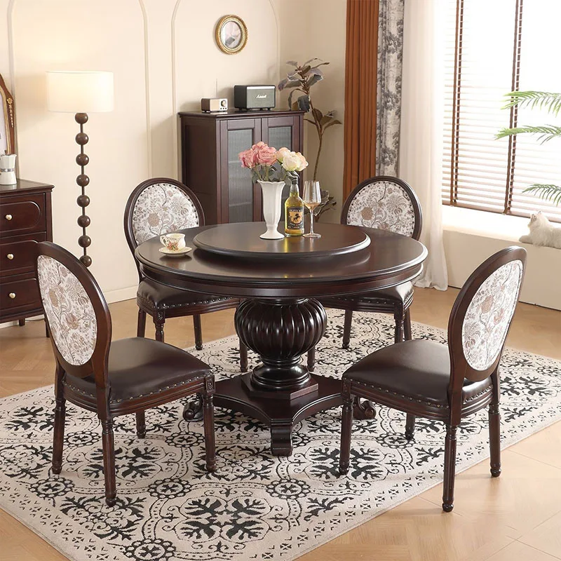 Vintage Unique Rotating Tray Dining Table 6 Chairs Mid Century Modern Dining Table Round Solid Wood Mesas De Jantar Furniture