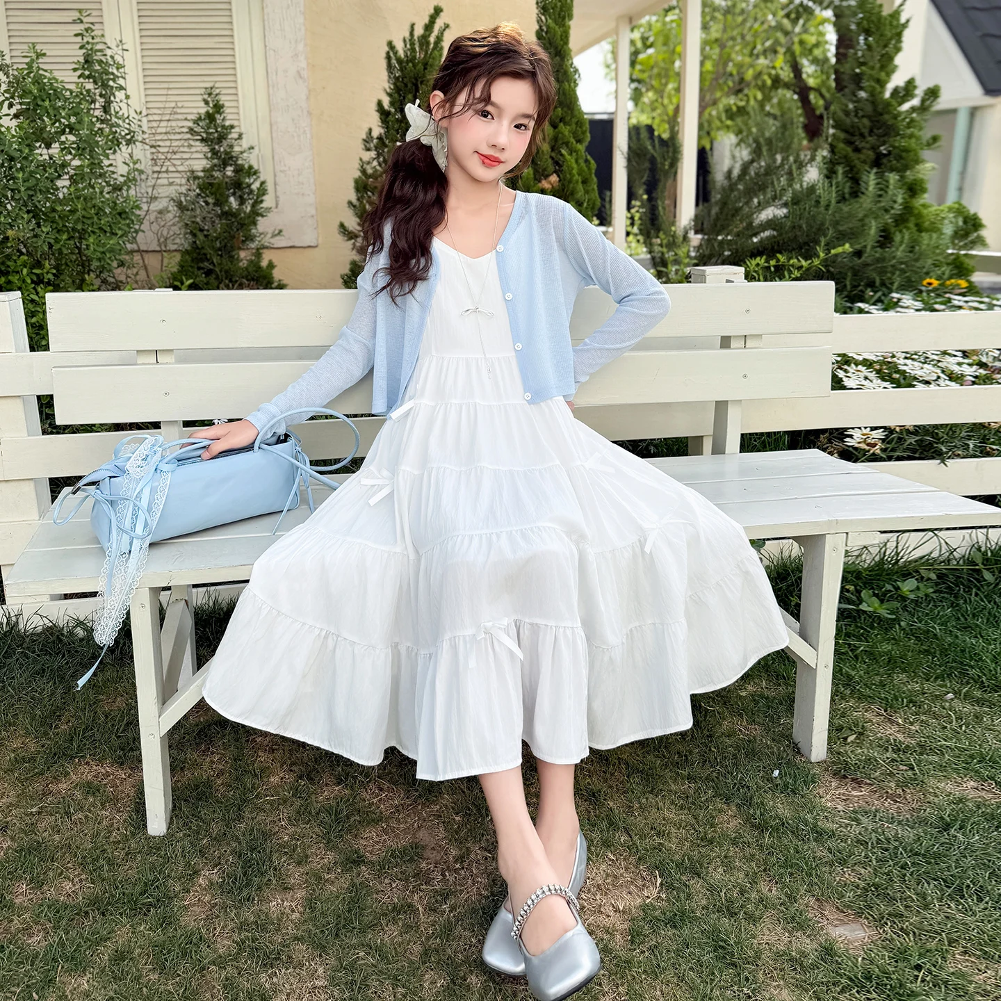 

Girls Summer Dr Set Sweet Strap Thin Sle Two-Piece Suite Trendy Child Clothing Lightweight Ele Fem Kids Outfits