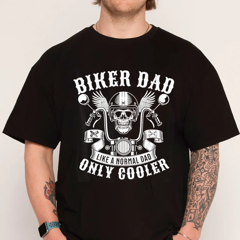 

Мужская мотоциклетная футболка Biker Dad - дизайн Rider с байкерским папой, хлопковая повседневная футболка с короткими рукавами и круглым вырезом