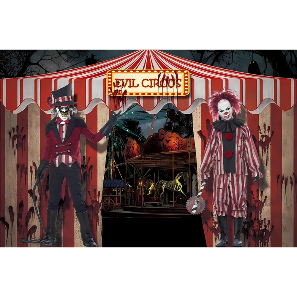 Horror Circus Theme Party Background Evil Joker Carnival Ghost House Background Halloween Birthday Party Supplies Decoration