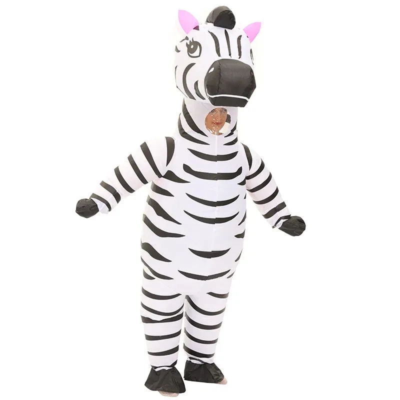 Trajes infláveis de animais fofos para adultos, cosplay de zebra em pé, fantasias interessantes de zebra, fantasias de mascote extravagantes de Halloween Purim