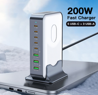 200W 6 Port GaN Charger PD Fast Charger for PD3.0 USB C 100W USB A 22.5W Universal for iPhone Samsung Phones Tablets