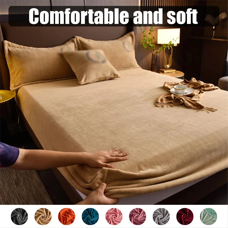 Velvet Mattress Cover Winter Warm Bed Sheet Pad Protector Soft King Queen Quilted Bed Fitted Sheet 120/150/180x200cm Decor