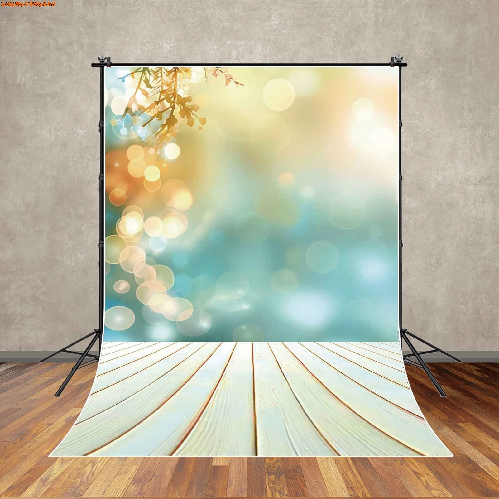 Fondo de fotografía de pared con brillo de flores de primavera, hojas de hierba verde, papel tapiz Bokeh, fondo de fotografía, utilería para sesión de fotos en estudio