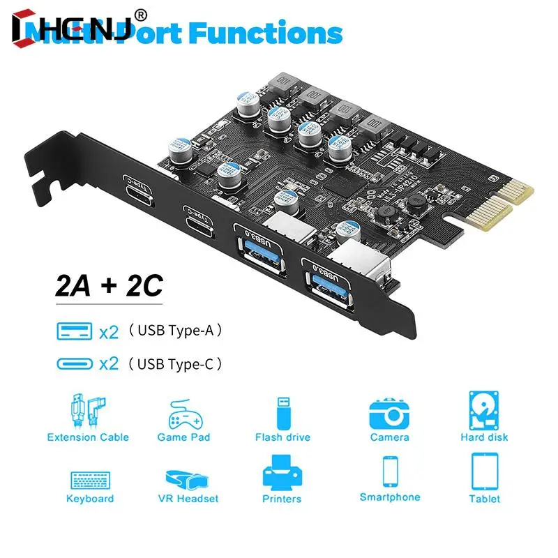 

Плата расширения PCI Express, 2 порта USBA/ USBC, 5 Гбит/с, USB3.2 Gen1 USB3.0 PCIE, плата расширения, адаптер для Windows/MacOS/Linux