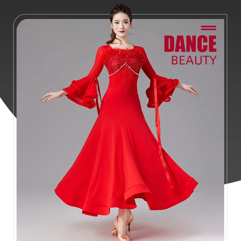 

New Ballroom Modern Dance Dress Women's Latin Social Waltz Dance Big Swing Skirt Practice Stage Performance Costume XH326