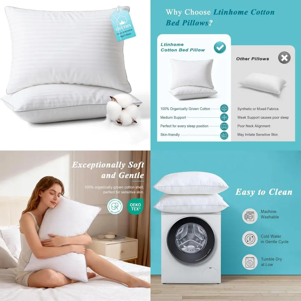 

Комплект подушек Queen Size - 2 штуки, 100% хлопок, средняя жесткость, с гелевым наполнителем, 20x30 дюймов