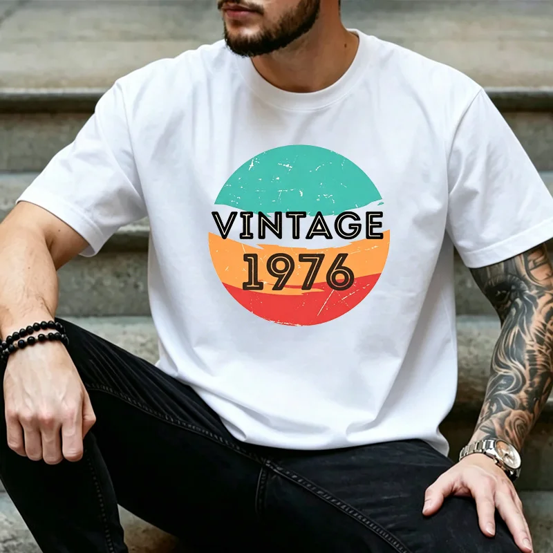 Unisex Retro Split Sunset Circle 1976 Graphic T Shirt Vintage Birth Year Nostalgic Birthday Daily Streetwear Top