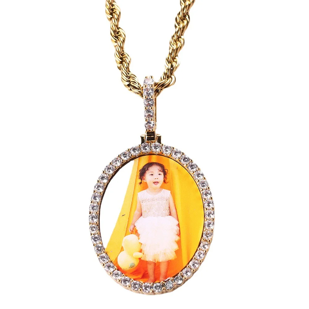 

Fashion New Memory Photos Custom Oval Photo Frame Solid Pendant Hip-Hop Necklace Jewelry