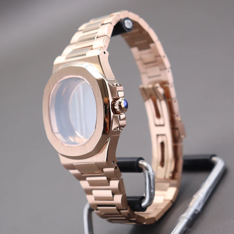 Ouro rosa 40mm caixa de relógio peças pulseira para modificado nautilus seiko nh34 nh35 nh36 nh38 movimento 30.8mm vidro cristal safira