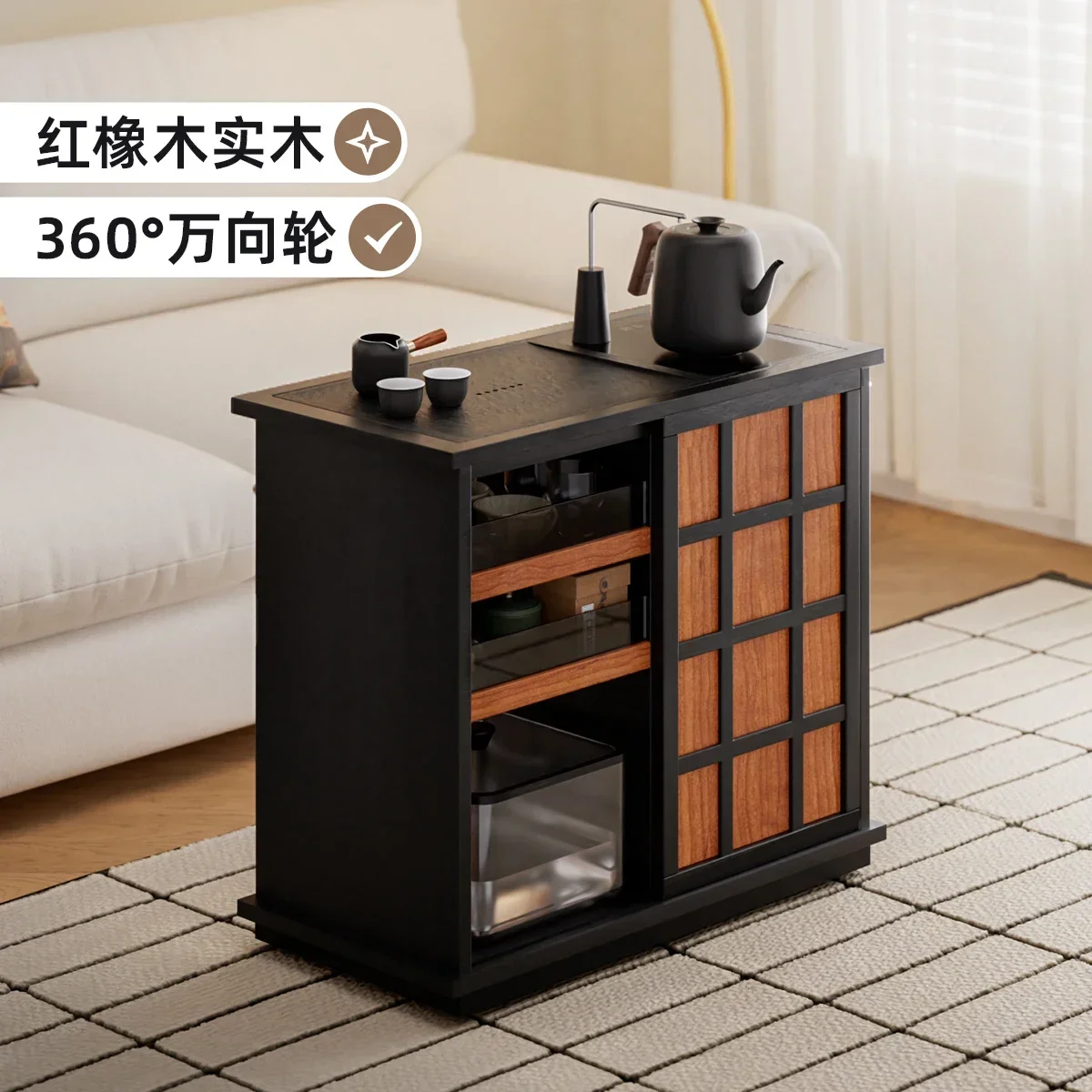 

Medieval style trolley movable side table simple modern living room multi-functional household coffee table tea cart