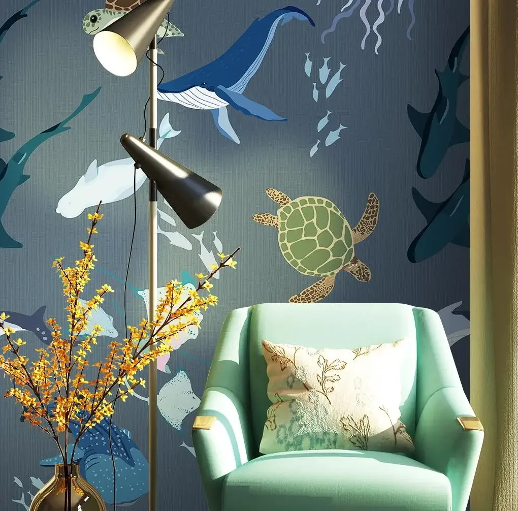 

Обои с изображением китов и акул для детской комнаты, 3D-обои для гостиной, фон для стены, декор для дома