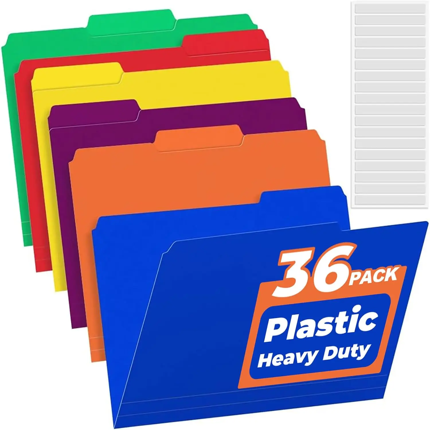 

36 Pack Colored Plastic File Folders with Sticky Labels, Heavy Duty Letter Size, Erasable Tabs for Organization