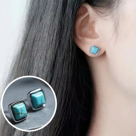 Sam Panda 925 Sterling Silver Geometry Turquois Earring for Women Girl Design Originality Retro Jewelry Gift Dropshipping