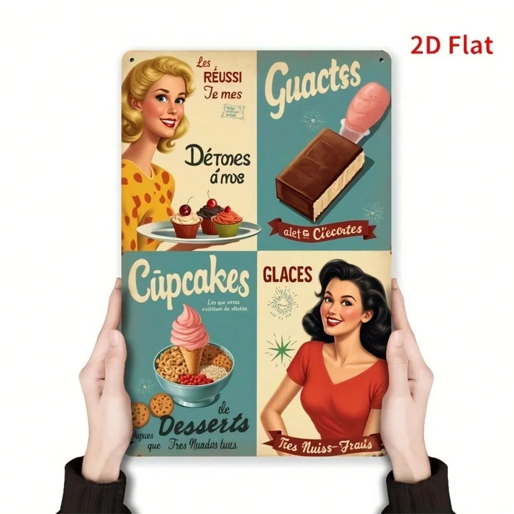 

Vintage French Metal Menu Plaque - Retro Bakery Cafe Kitchen Decor Wall Art