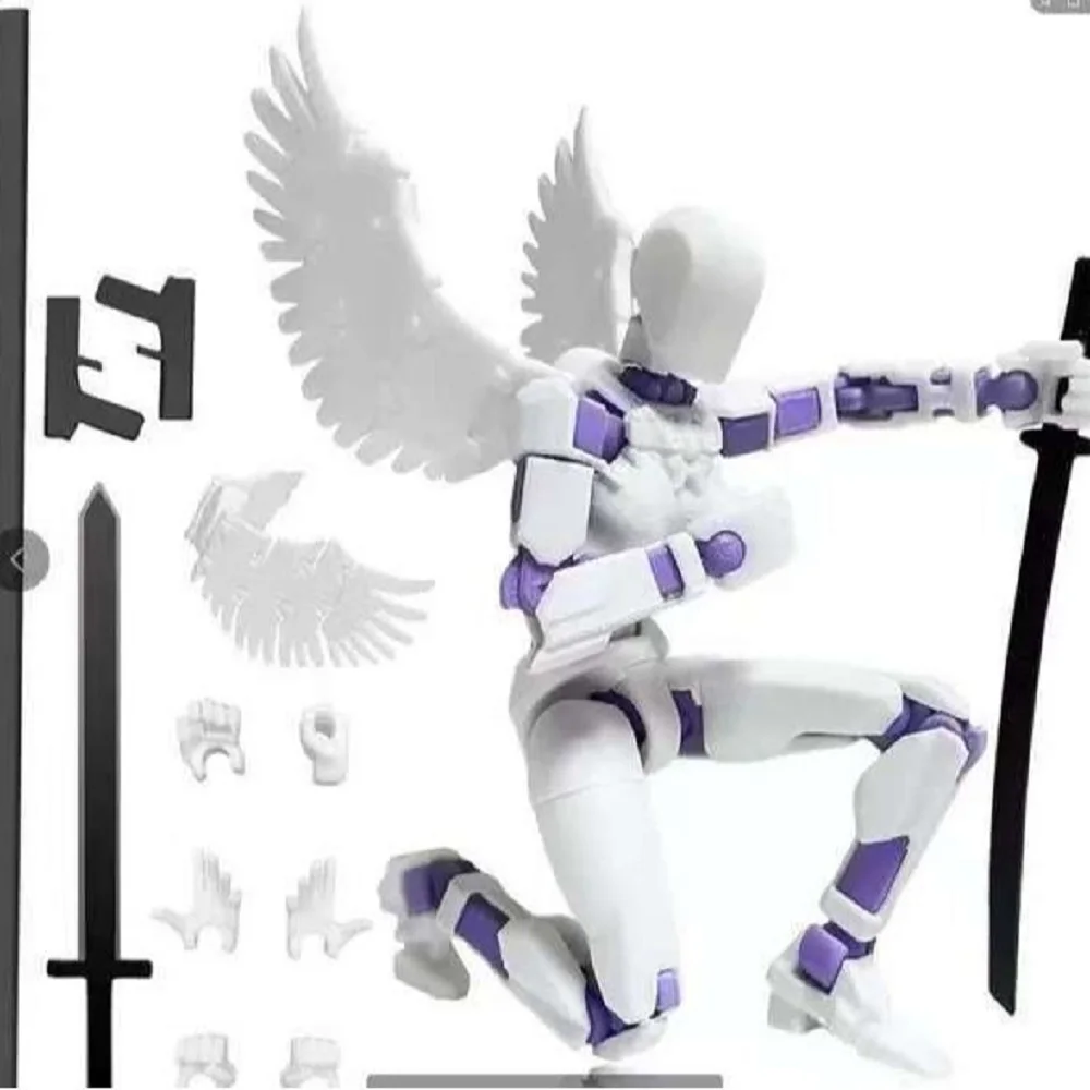 3d Printed Female Angel Multi-Jointed Movable Lucky Robot Dummy Model DIY Assembly With Wings Action Figures Desktop Decoration