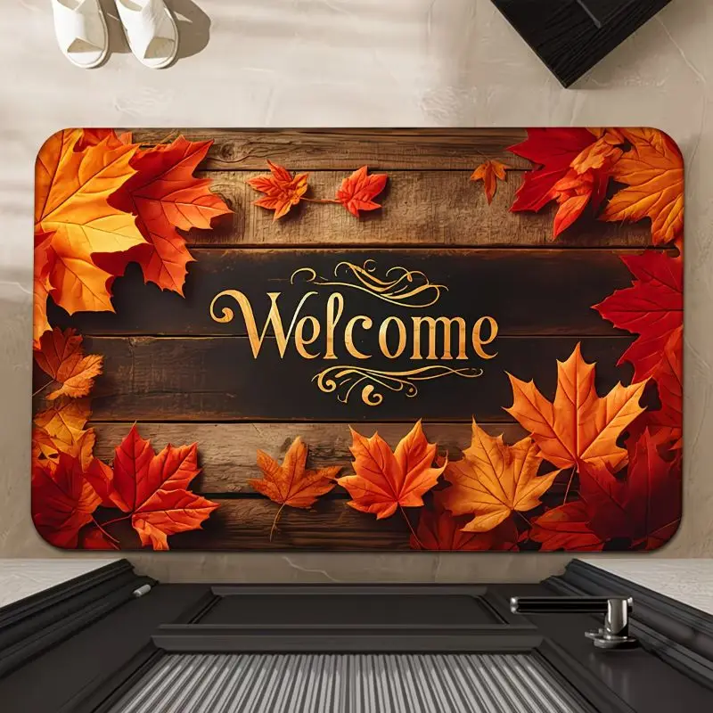 VIKAMA Fall Thanksgiving Doormat Pumpkin Maple Leaf Welcome Mat Anti‑Slip Rug for Front Door Porch Autumn Home Decor