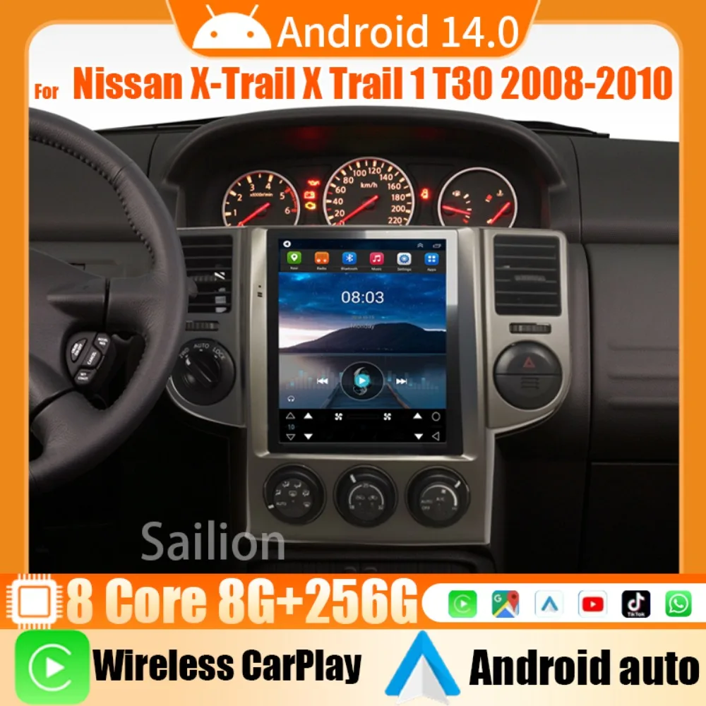 

For Nissan X-Trail X Trail 1 T30 2008-2010 Car Radio Android 14 Carplay GPS Navigation Stereo AutoRadio Head Unit