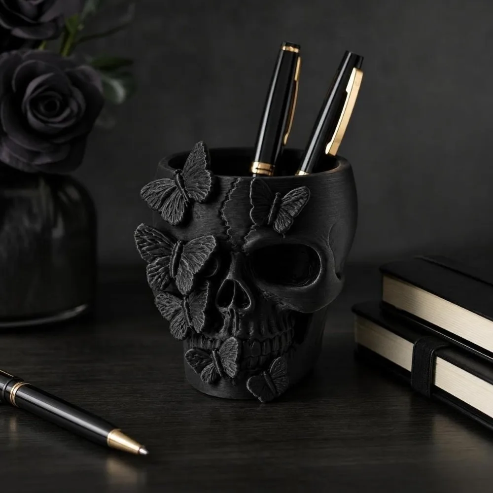 Gothic Butterfly Skeleton Statue Home Decorations Funny Halloween Skull Ornaments Large Capacity Vase Flower Pot Halloween