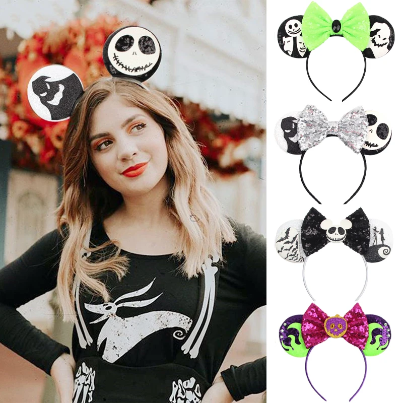 2024 Halloween Mouse Ears Headband Sequins Bow Hairband For Women Featival Party DIY Hair Accessories Boutique