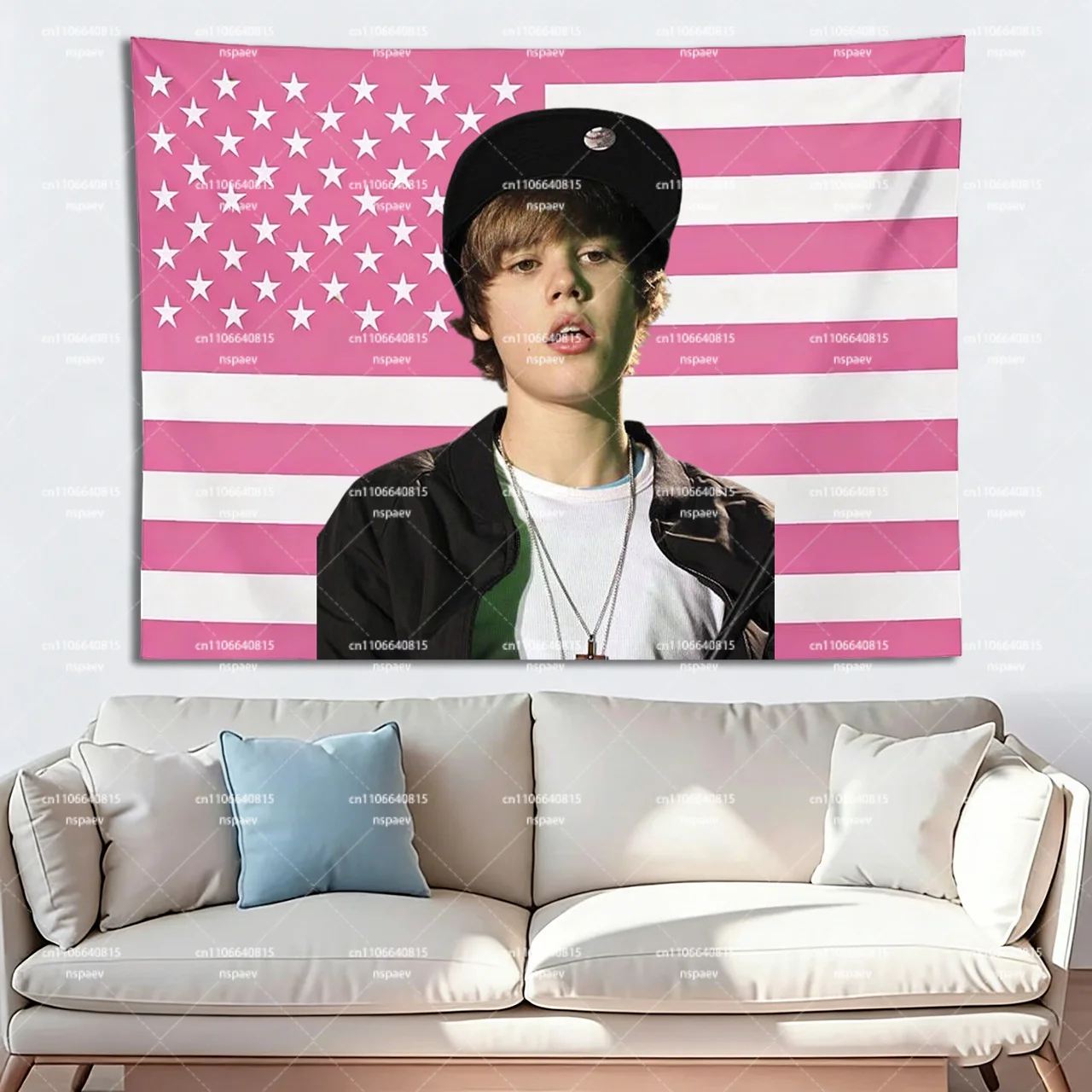 Tapiz con la Bandera de Estados Unidos de Justin Bieber, Decoración de Pared Estilo Y2K para Habitación de Fans, Dormitorio o Residencia Universitaria
