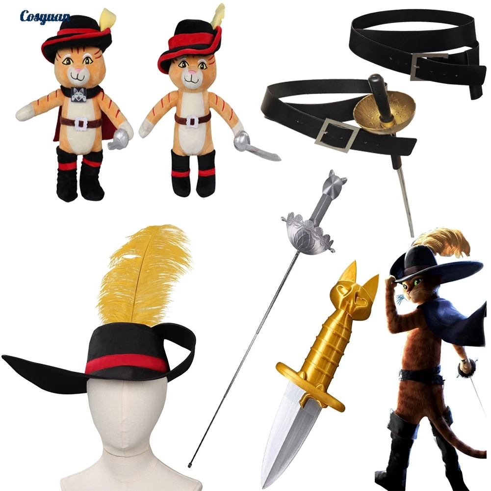 

Кот в сапогах, косплей, шляпа фехтовальщика с котом, пояс с мечом, аксессуары для костюмов для детей и взрослых, Хэллоуин, карнавал, вечерние маскировочный реквизит, подарок