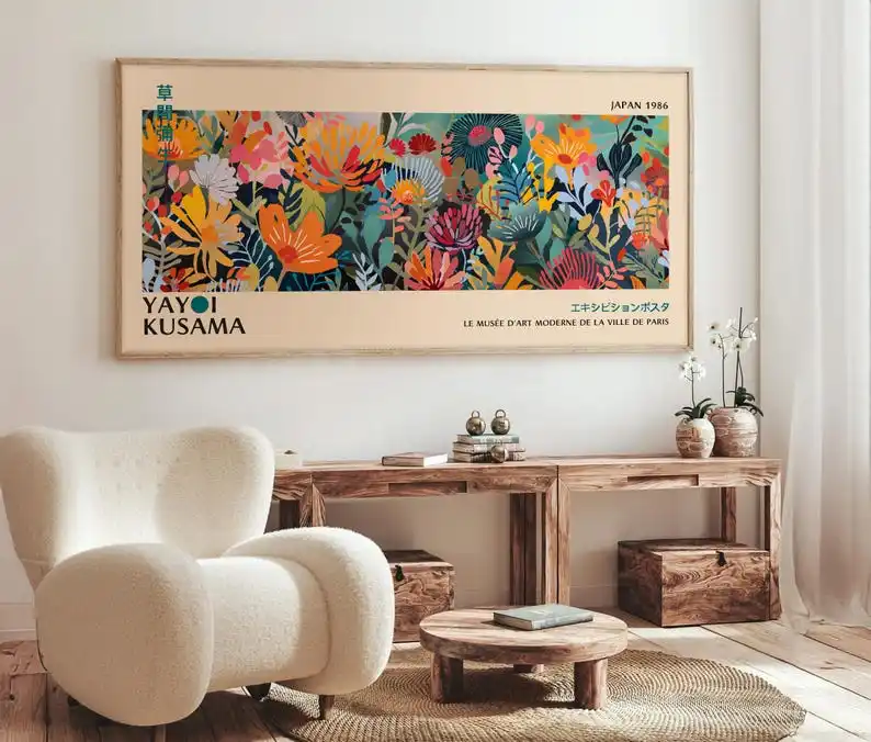 Großes japanisches abstraktes Leinwandposter von Yayoi Kusama, ungerahmte Panorama-Modern-Drucke für die Heimdekoration im Wohnzimmer und Schlafzimmer – Detail 2
