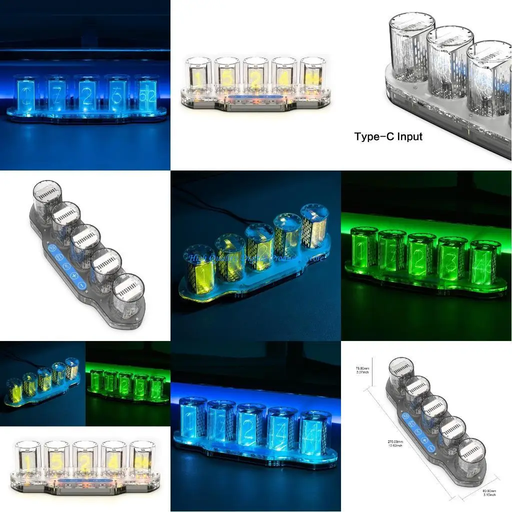 U2JE New RGB擬似グローチューブクロックLEDテーブルランプアクリルデスクトップ装飾