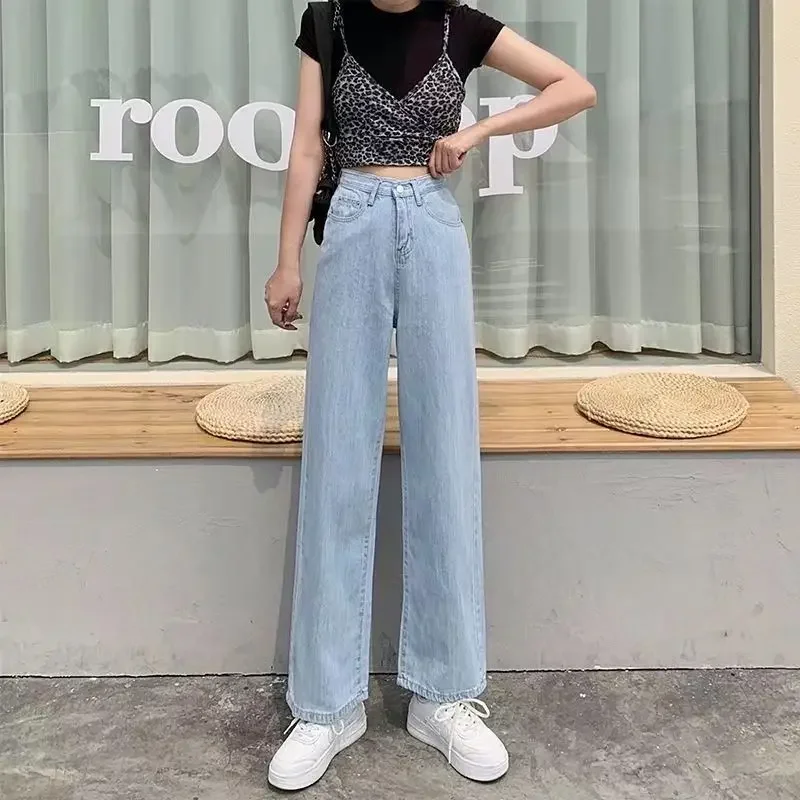 Blue Trousers Jeans for Women with Pockets High Waist Shot Straight Leg Black Denim Pants Woman Grunge Y2k Japanese 90s A R Xxl