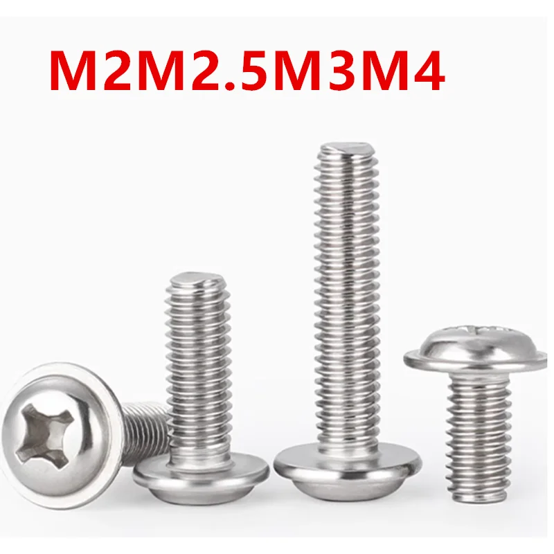 

M2M2.5M3M4 stainless steel 304 phillips cross recessed pan round head bolts screw with washer hardware349