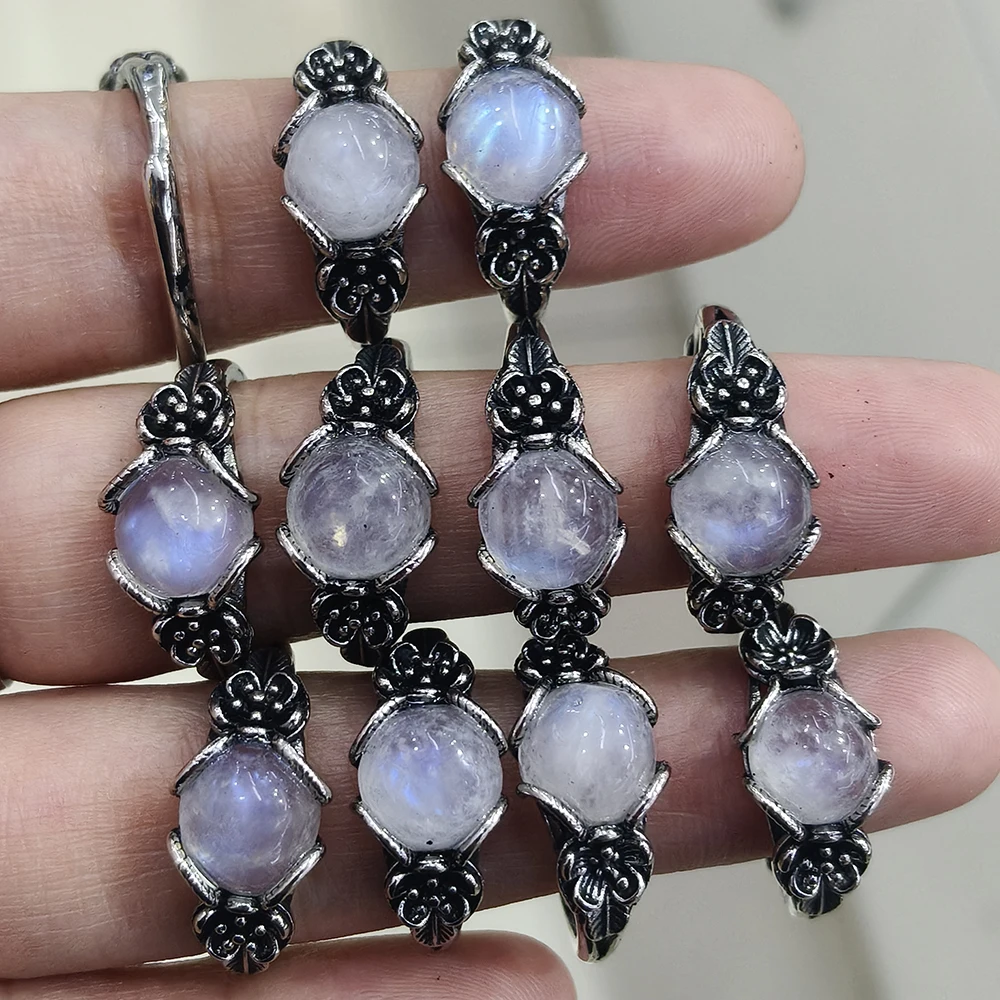 100% natural moonstone copper silver plated ring for women Adjustable style natural gemstone deluxe set plain amethyst gift