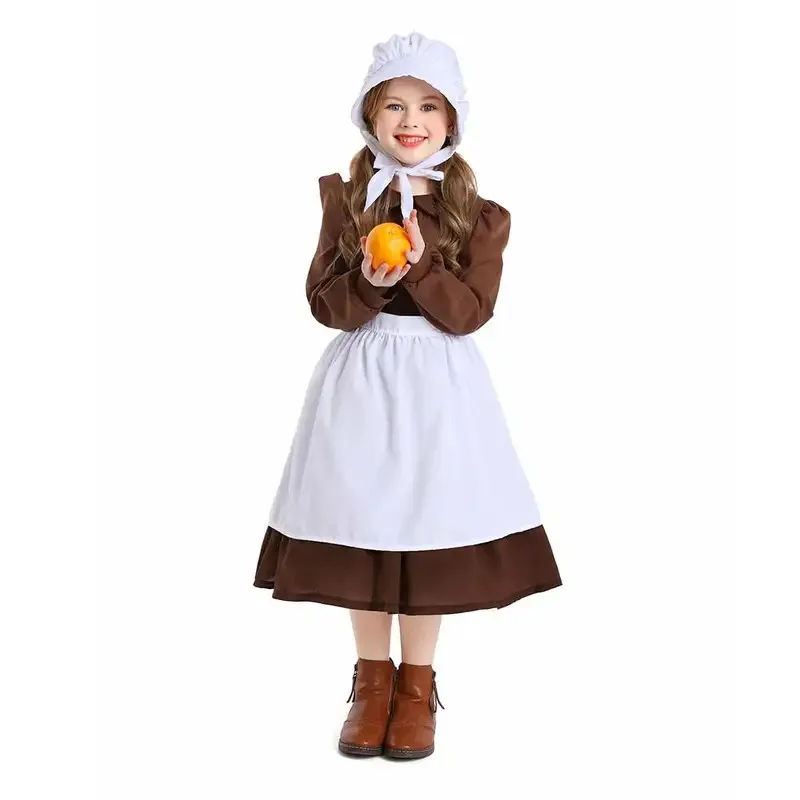 

Kids Apron Hat Pastoral Style Maid Retro Dress Stage Performance Set Roleplay Children Halloween Carnival Party Suit ﻿ kn.7