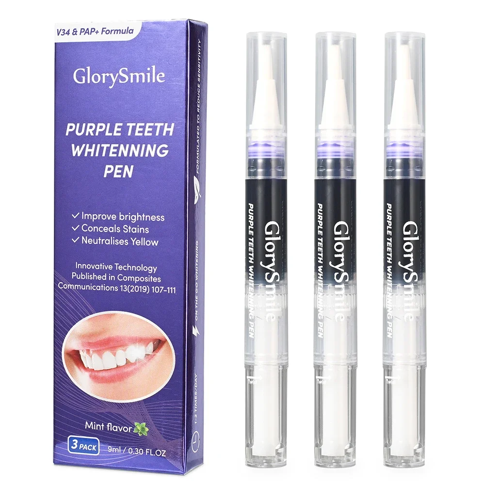 Teeth Whitening Pen, Purple Teeth Whitening Gel, V34 Teeth Whitening Pen Kit for Sensitive Teeth  Brighten Smile 3 pcs Pen