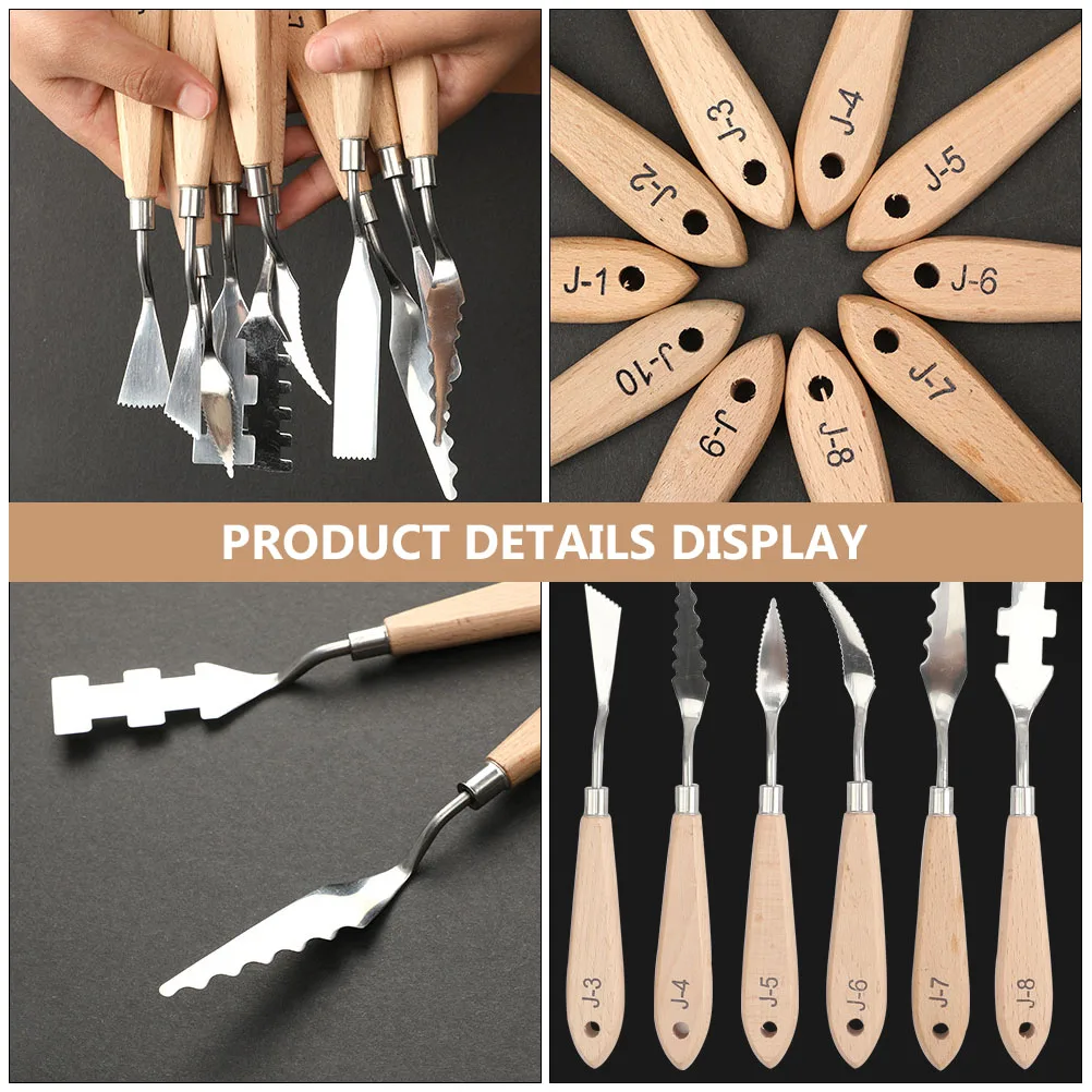 

10pcs Oil Painting Spatula Set Wood Handle Painting Knives For Acrylic Oil Paint Scraping Texturing Ceramic Pottery Fabric Wall