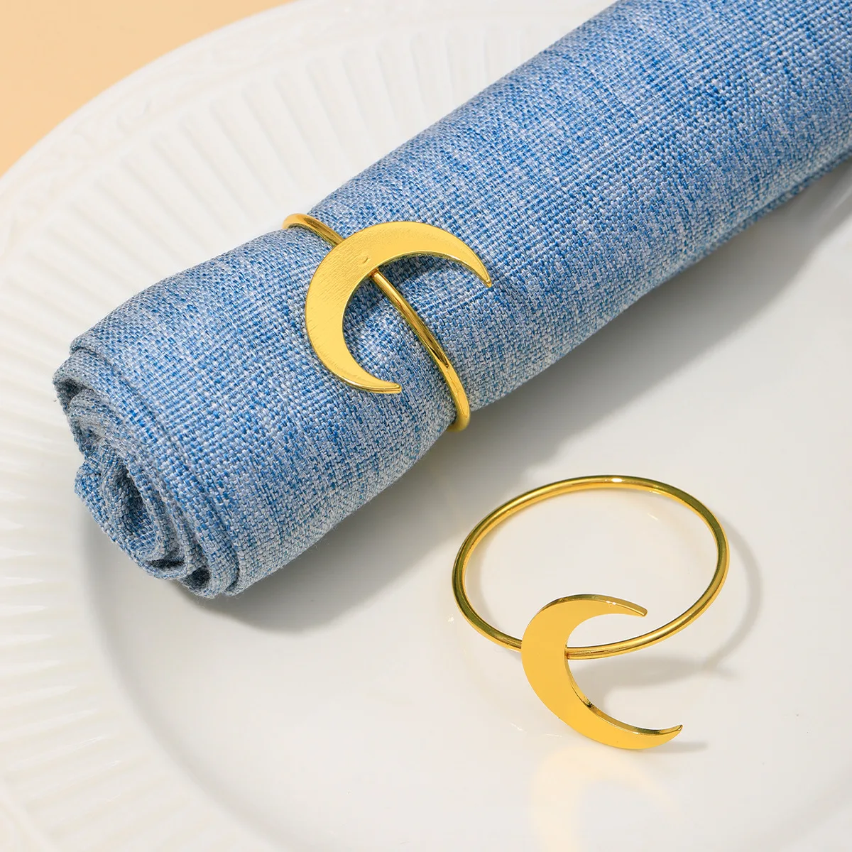 1Pc Eid Mubarak Moon Napkin Rings Hotel Restaurant Alloy Napkin Clasps Gold Mouth Cloth Rings For Muslim Party Supplies