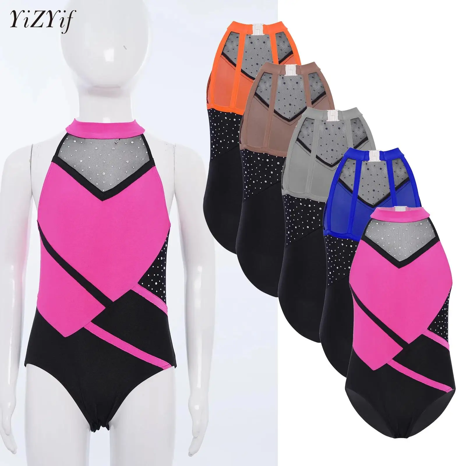 

Girls Dance Leotard Kids Color Block Dance Wear Top Gymnastics Ballet Figure Skating Performance Costume Yoga Workout Sportswear