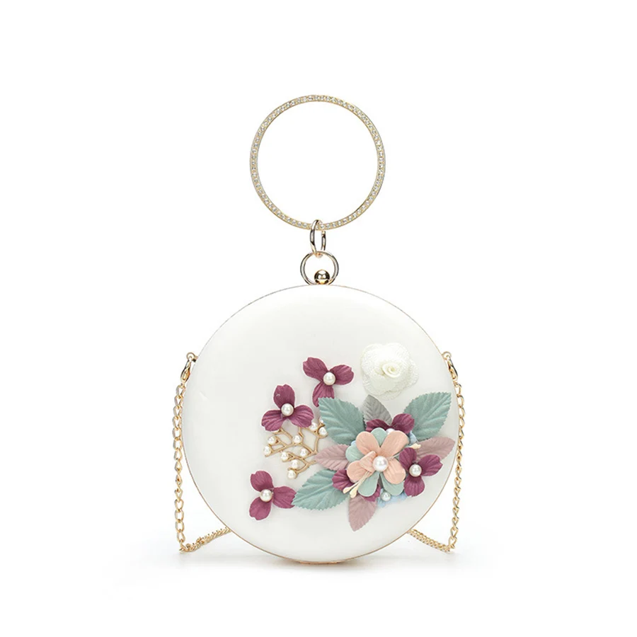Circular Ring Portable Flower Evening Bags Metal Round Ball Handbags For Lipstick Elegant Luxury Clutch Purse Wedding Wallets